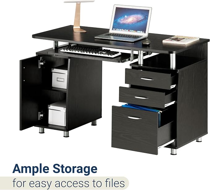 Techni Mobili 48''W Computer Desk with File Cabinet & Drawers, Espresso | Home Office, Keyboard Tray, Storage, Computer Workstation, Ideal for home office, Workspace organization