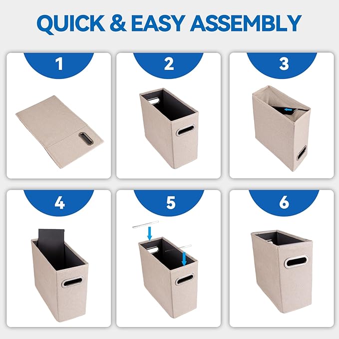 8 Pack Letter Size File Storage Box Collapsible，Fabric Hanging File Folders Organizer, Portable Office Document Holder with Metal Handle, Smooth PVC Rails, Beige