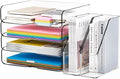 DCA 4 Tier Clear Desk Organizer, Letter Tray with 2 Magazine Holders | Stackable Desktop File Storage | Documents, Books & Supplies | Office & Home | Large Capacity