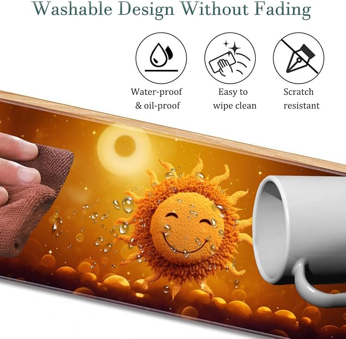 Extended Gaming Mouse Pad 31.5" x 11.8", with Edge Stitching, Non-Slip Rubber Base Keyboard Pad, Suitable for Work, Game, Office, Home and Coasters, Sun Smile Face