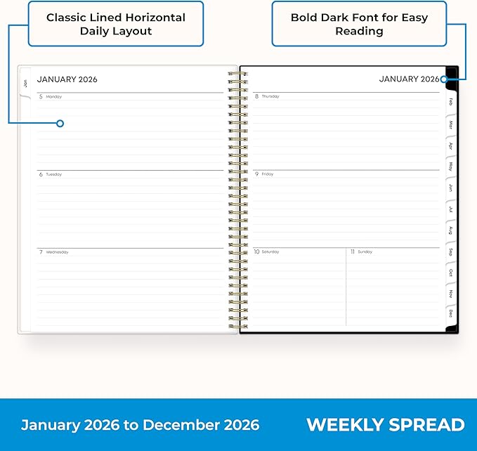 Blue Sky 2026 Weekly & Monthly Planner Calendar, 8.5"x11", Baccara Dark