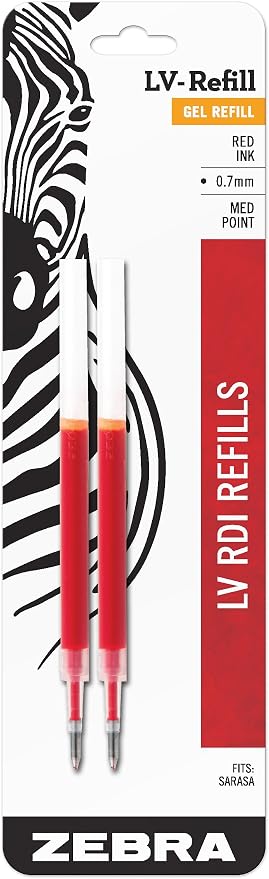 Zebra Pen SARASA Retractable Gel Refill, Red Ink, 0.7mm, 2-Pack