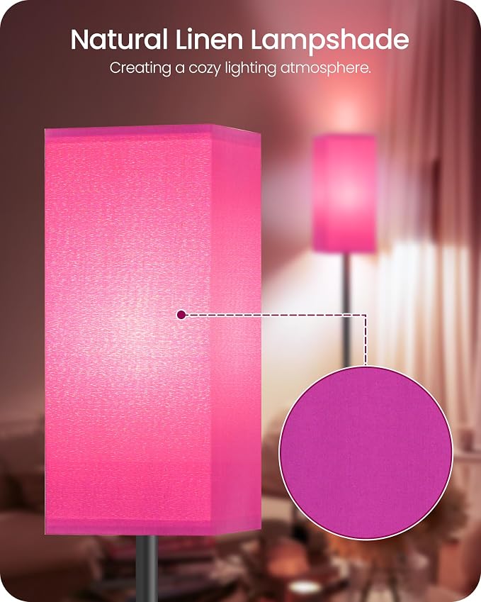 Floor Lamp, Pole Lamp with Foot Switch, Modern Standing Lampshade, Minimalist Freestanding Lamp (Bulb Not Included), for Living Room, Bedroom ETL Listed, Pink Purple and Black Z07LD05