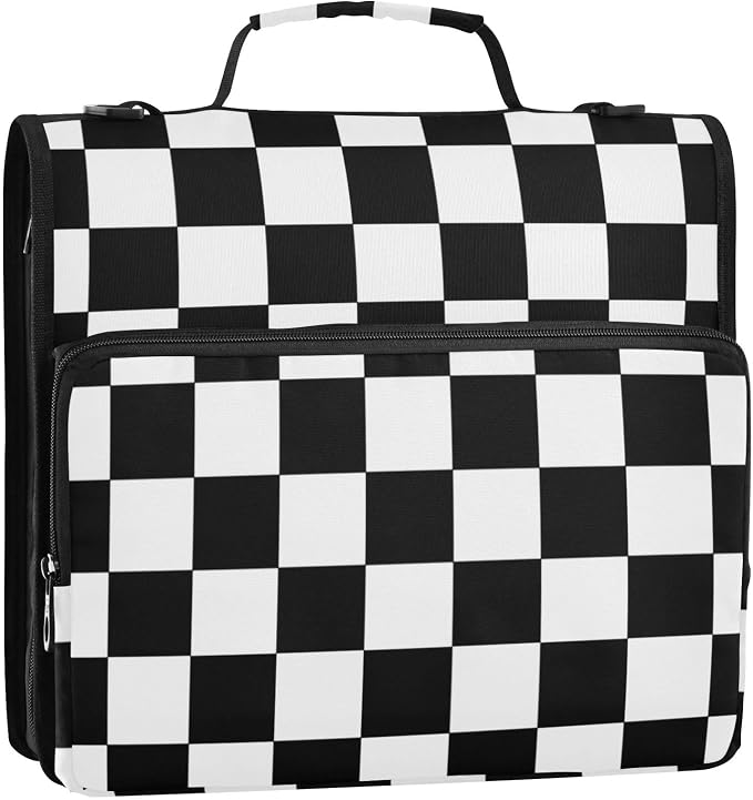 Checkered Flag Binder Bag 3 Ring Zipper with Handle Shoulder Strap | for School Work Office Organizer Storage Case
