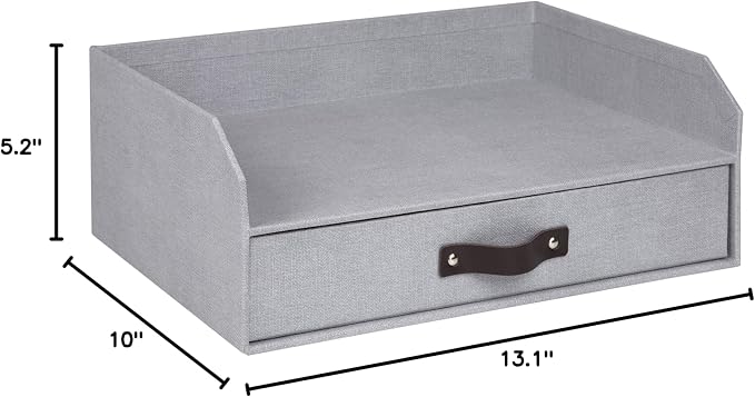 Bigso Box of Sweden Walter Letter Tray for A4 or Letter Size Documents - Paper Tray Organizer for Desk with Storage Drawer and Stable Rubber Feet - 13.1in x 10in x 5.2in - Ash