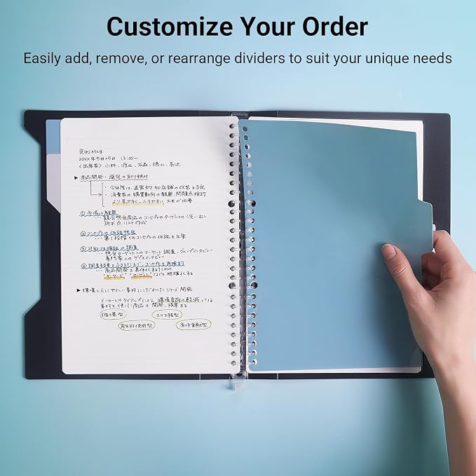 KOKUYO Refillable Spiral Notebook with Dividers & Tabs, B5 Hardcover 5 Subject Notebook Binder for Work, 100 Sheets, 6mm Dot Ruled, Campus Refillable Business Binder for School Note Taking, Navy