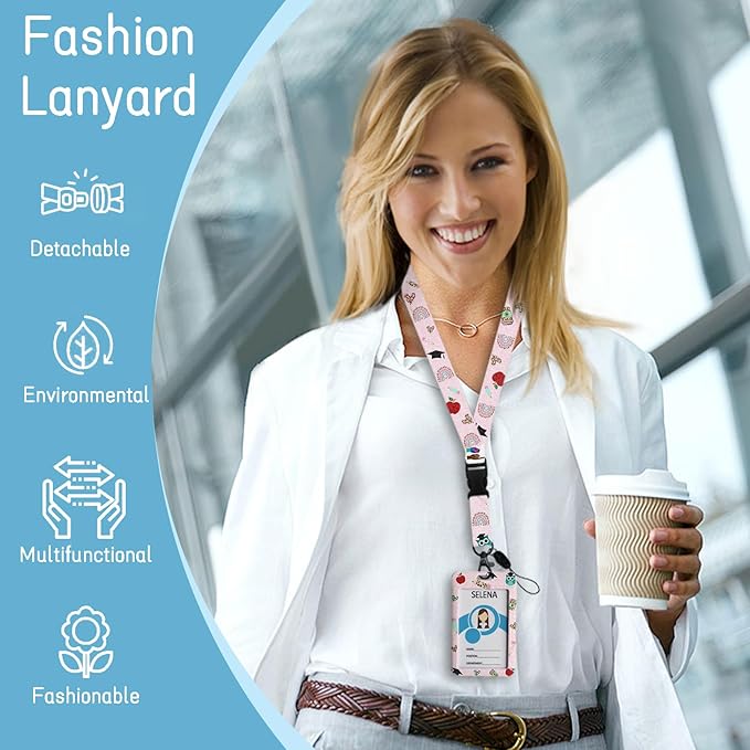 Teacher Life Lanyards for ID Badges Name Tags ID Card Holder, ID Badge Holder with Breakaway Lanyard, Cute Badge Reel Badge Clip Retractable, Women Teacher Nurse School Office Gift