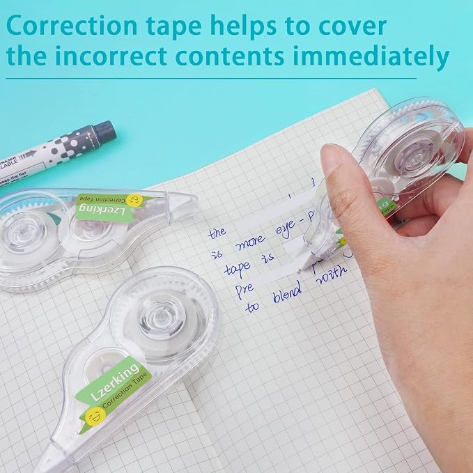 Lzerking Correct Correction Tape,White,32-Count | Transparent Dispenser Shows How Much Tape is Remaining