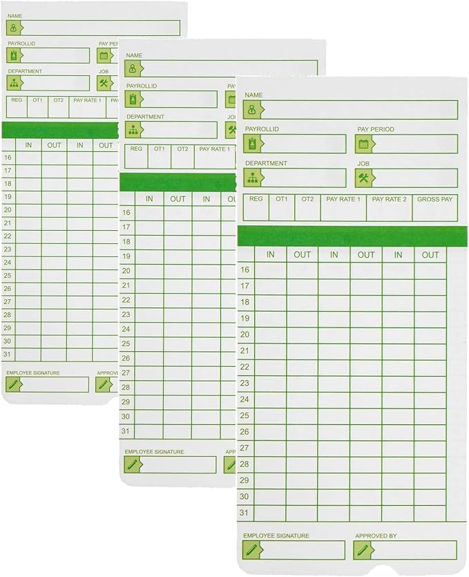 Zzrywuty Time Cards for Employees Monthly, All Pay Periods, 300 Count TimeCards for Hn3000, 2-Sided, 3 3/8" x 7 3/8", Green (Pack of 3)