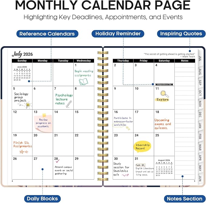 Taja Planner 2026-2027, Jul 2026-Jun 2027 Monthly & Weekly Calendar Planner | 6.3" x 8.5", Hardcover Academic Calendar, Teacher Student Agenda Book with Tabs, School Office Supplies, Midnight Blooms