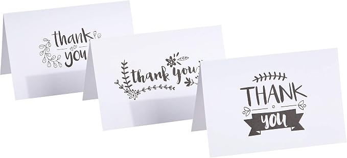 Amazon Basics Thank You Cards and Envelopes, Black and White, 4" x 6", 48 Count
