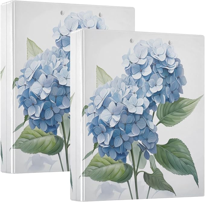 3 Ring Binder Blue Hydrangeas Flower 1.5" Round Ring Binders View Binder with 200 Sheet for Women Men Office Kids School Supplies, 1 Pack