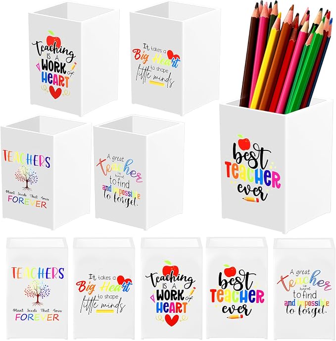 Cholemy 10 Pack Teacher Appreciation Gifts Bulk Pencil Holders Acrylic Pen Holder Desk Organizer Pencil Cup Containers for School Office Home Supplies Christmas Teacher Gifts(White)