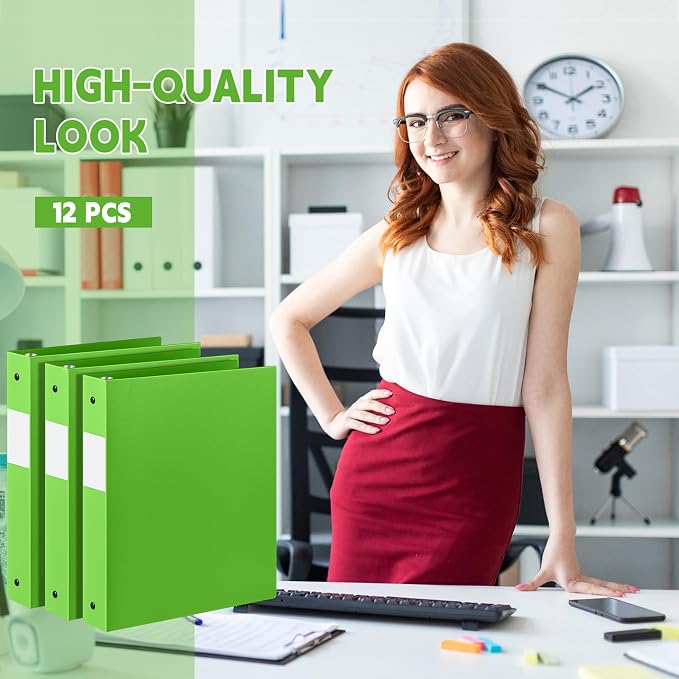 Henoyso 12 Pack 1 Inch 3 Ring Plastic Binders, Bulk Flexible PP Binders for Classroom & School Supplies, Letter Size 8.5 x 11, Holds 240 Sheets with Interior Pocket (Tender Green)
