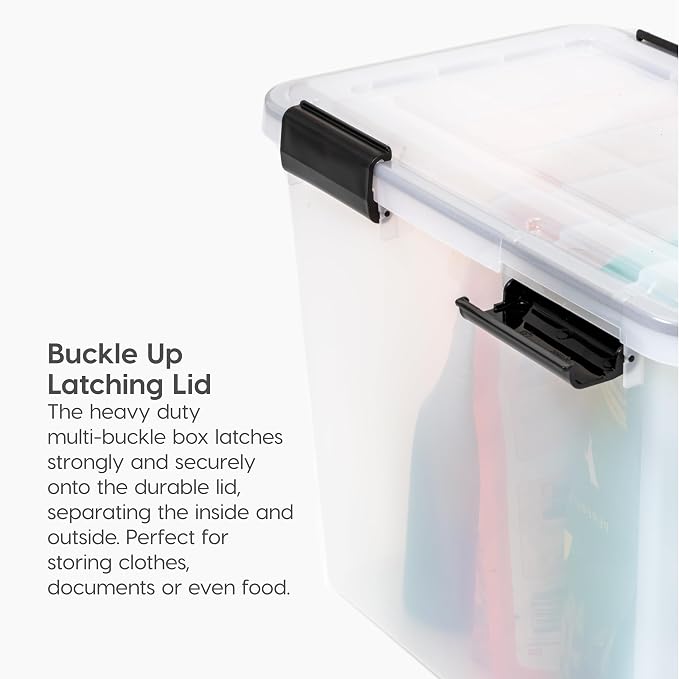 IRIS USA WeatherPro File Box Organizer, Letter/Legal, 32 Qt. Clear | Protect files and paperwork with a durable design featuring secure closure and convenient organization