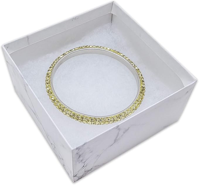 TheDisplayGuys 100 Cardboard Jewelry Gift Boxes with Inserts - Marble White | Size #34 - 3.9" x 3.9" x 2.0", Lids, Cotton Filled Padding, Kraft Paper, Bulk Pack Case, for Shipping, Organizers, Storage