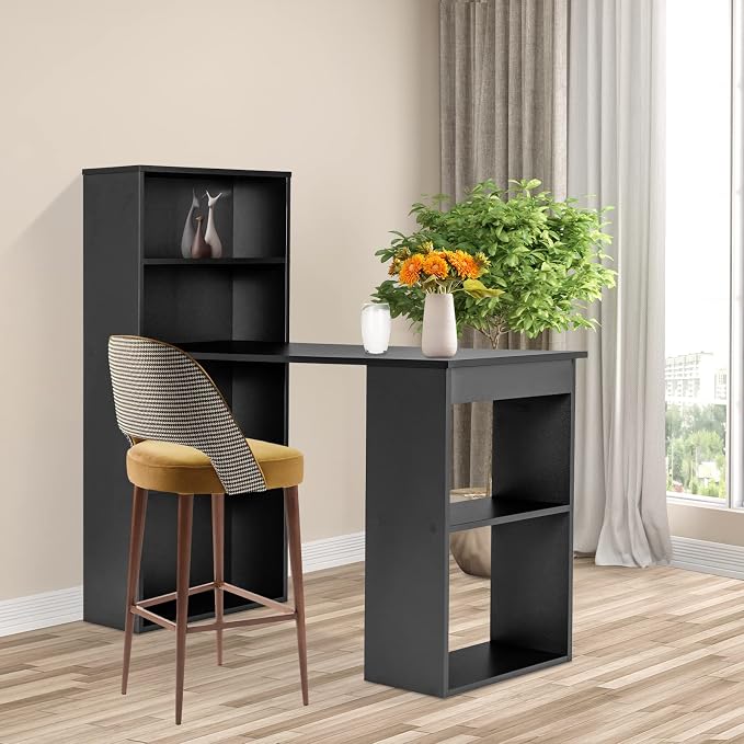 COSTWAY Computer Desk with Shelves, 48” Study Writing Desk with 6-Tier Storage Shelves, Reversible Study Workstation w/Wide Base for Home, Office & Dorm, Easy Assembly