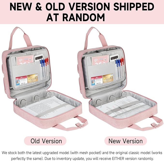 Zipper Binder 3 Ring, 500 Sheets Capacity, Binder 2 Inch with Shoulder Strap Fits 13 Inch Laptop for School and Office,Pink