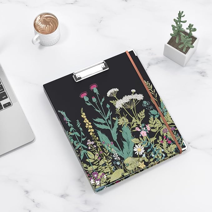 3 Ring Binder, 1 Inches Round Ring Binder with Clipboard, Dividers Tabs, PVC Zipper Bag Sleeves & to Do List Planners for Women, Men, School, Office Supplies, Wild Flower
