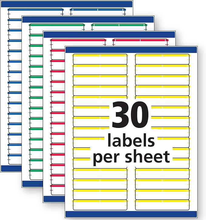 Avery File Folder Labels with Sure Feed, 2/3" x 3-7/16", 750 Printable Labels, Removable, Assorted (6466)