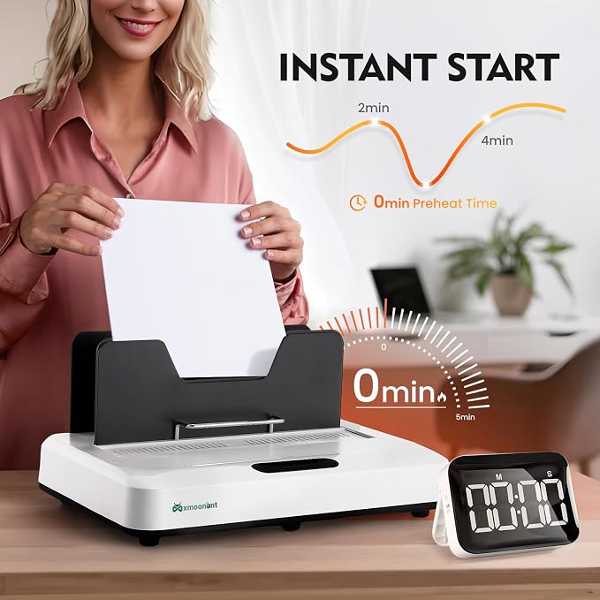 Mxmoonant Thermal Binding Machine PRO 500 Sheets, for A3(Short Edge)/A4/A5 | 1-60mm Thickness, Instant Use, 3 Levels Digital Touch Panel Clear Readout, Air Cooling, Microwave Vibration Align, 110V