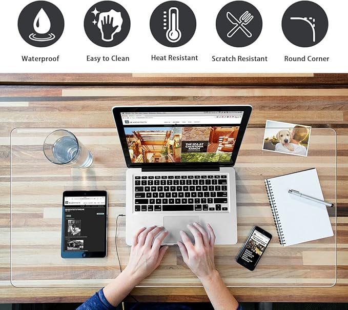 Clear Desk Pad Blotter 16 × 32 Inches Transparent Plastic Desk Mat 1.5mm Thick Rectangular PVC Desk Cover Vinyl Table Protector for Office Computer Writing Desk Tabletop Dresser Night Stand