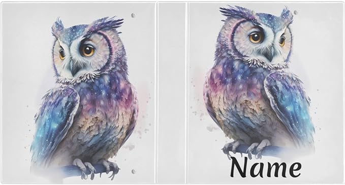 Custom 3 Ring Binder Owl Watercolor 1.5" Round Ring Binders Personalized Name View Binder with 200 Sheet for Women Men Office Kids School Supplies, 1 Pack