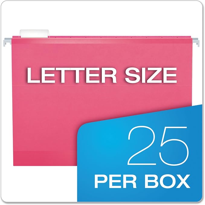 Pendaflex Reinforced Hanging File Folders, Letter Size, Pink, 1/5 Cut, 25/BX (4152 1/5 PIN)