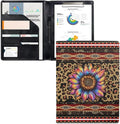 Dreaweet Leopard Aztec Sunflower Padfolio Clipboard Folder Leather Portfolio Organizer Binder for Women,Business Organizer Suitable for Interviews,Resumes,and Conference Documents