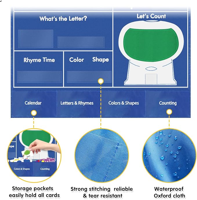 Circle Time Learning Center, Teaching Shape Circle Time Pocket Chart with 221 Cards, Educational Pocket Chart Teaching Materials, Learning Calendar Weather Counting Letter Color Shape etc