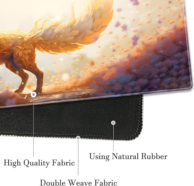 Extended Gaming Mouse Pad 31.5" x 11.8", with Edge Stitching, Non-Slip Rubber Base Keyboard Pad, Suitable for Work, Game, Office, Home and Coasters, Fox