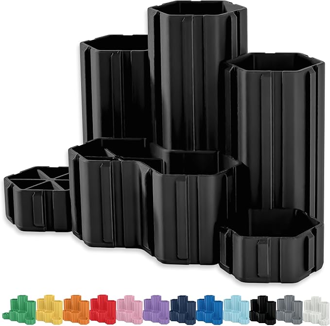 Glassboard Studio Hexaflex Organizer Set - Pen and Pencil Holder for Desk, Versatile Hexagon Design, Adjustable Dividers, 12 Color Options - Desk and Office Organization (Jet Black)
