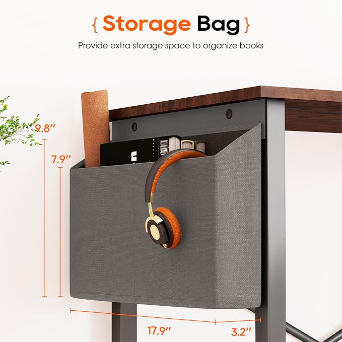 FDW 50 Inch L-Shaped Desk,Gaming Desk Computer Desk with Side Storage Bag & CPU Stand,Corner Desk for Home Office,Bedroom,Writing & Gaming,Brown
