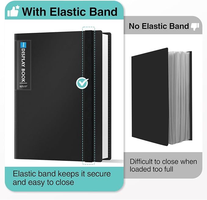 Sooez 72 Pocket Binder with Plastic Sleeves, Portfolio Display Book, 8.5x11 | with Elastic Band, 144 Pages Presentation Binder, Art Portfolio Document Folder with Clear Sheet Protectors for Office School