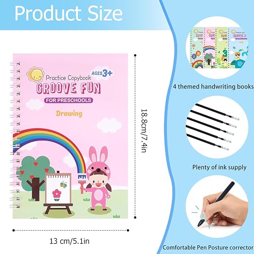 AALGO Handwriting Book Practice for Kids,Reusable Grooved Handwriting Books