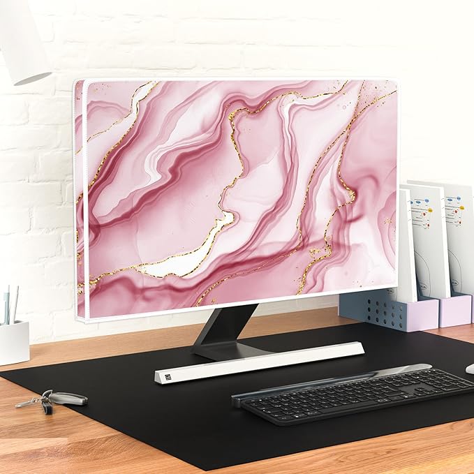 Baocicco Gold Pink Marble Waterproof TV Display Screen Cover 37, 38, 39 Inch TV Accessories Laptop TVs LCD Screen Decoration for Tablet Anti-Static Dustproof Protective for Home Office