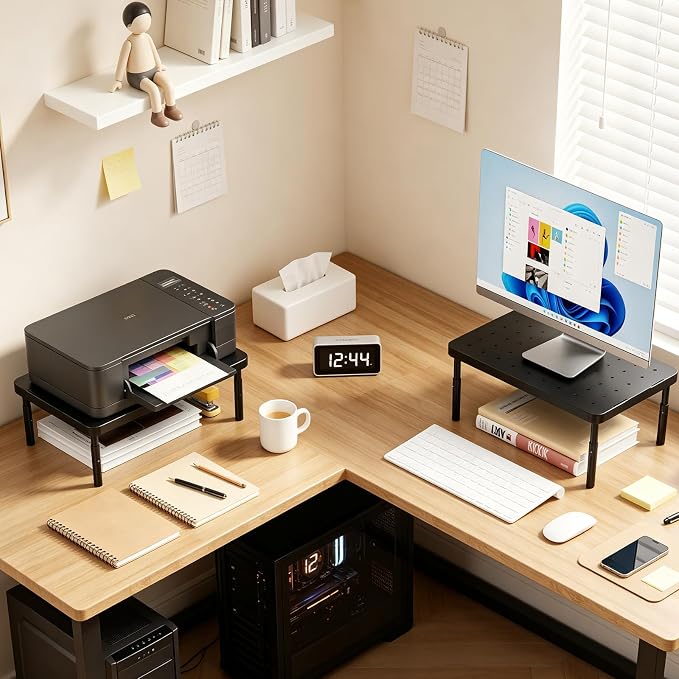 WALI Computer Monitor Stand for Desk, Adjustable Laptop Riser, up to 44 lbs | Monitor Riser Under-Desk Storage, Fits Monitors, Laptops, Printers, for Home, Office, School Supplies (PTT001), 1 Pack, Black