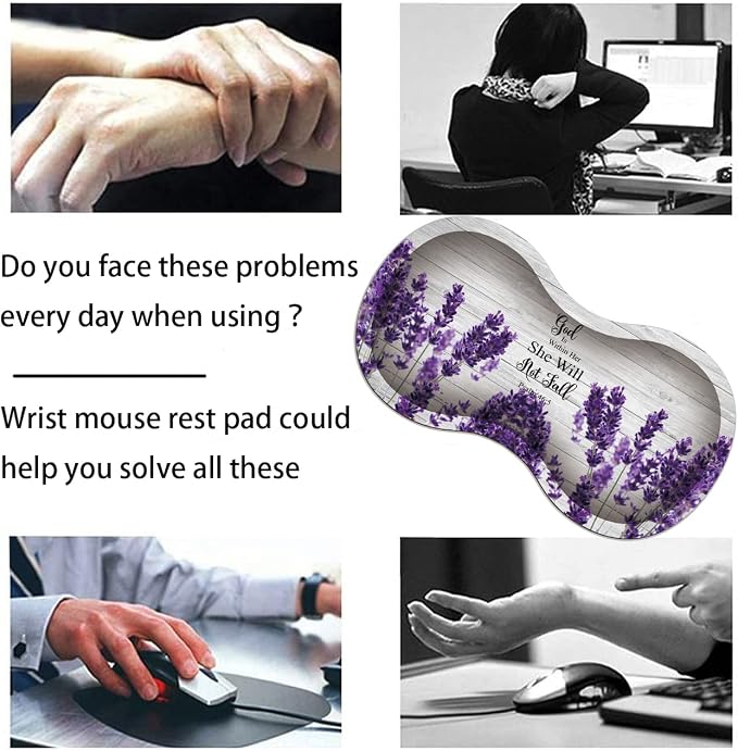 Large Gaming Mouse Pad 31.5x11.8 Inch Keyboard Pad + Ergonomic Wrist Rest Pad and Coaster with Non-Slip 3-Piece Desk Supplies Set, Bible Psalm 46:5 Lavender Design for Gamers/Office/Study