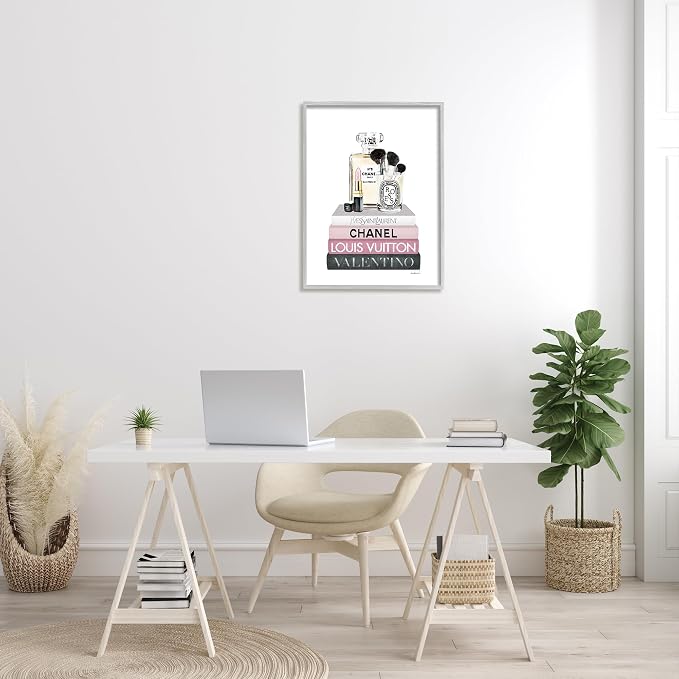 Cosmetics on Bookshelf Glam, 24 x 30 Inch Framed Giclée Print | Stupell Industries · By Amanda Greenwood · Ready to hang · Chic gift for fashion lovers · Made in USA
