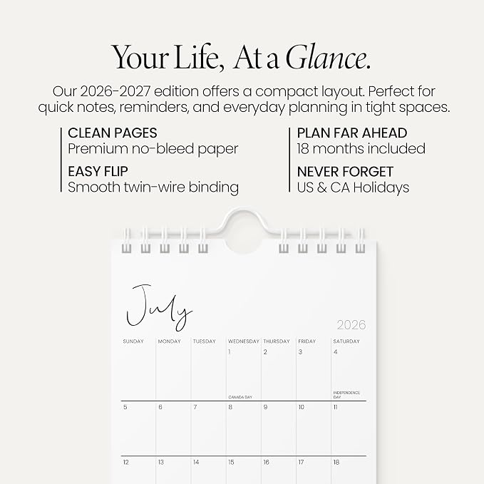 Karto Small Wall Calendar 2026-2027 6x9 in - Cursive | July 2026 to December 2027, Vertical, Boosts Productivity, Easy Monthly Planning