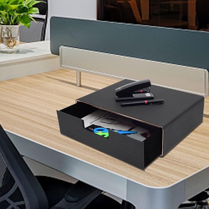 PU Leather Stackable Organizer Drawer,Executive Office Supplies Desktop Filing A4 File Cabinet/Holder for Jewelry/Bill/Paper/Documents/Makeup Home Decor Stationery Storage Box,Black