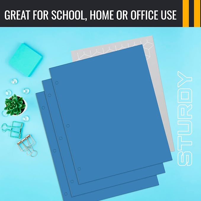 Better Office Products Blue Folders, 50 Pack Letter Size Two Pocket Folders, Folders with Pockets, Durable Paper Portfolio Folders for School Classroom Office Organization, Light Blue