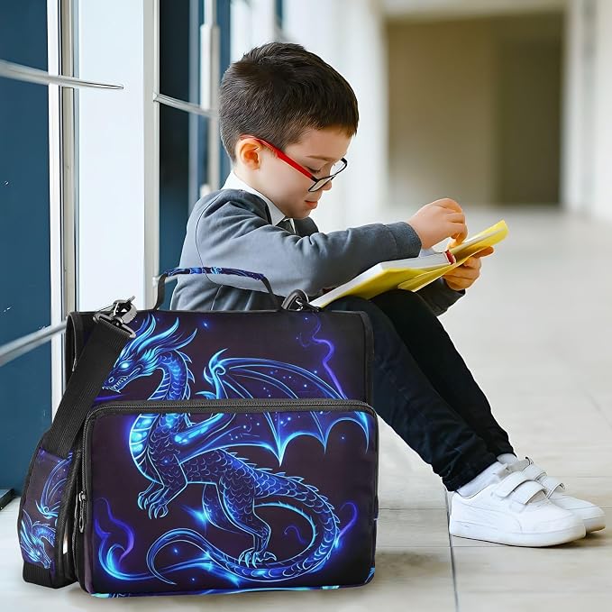 Dragon Blue Black 3 Ring Binder Bag 1.5 inch Binder Organizer with Zipper Shoulder Strap 500 Sheet Documents Storage for School Office