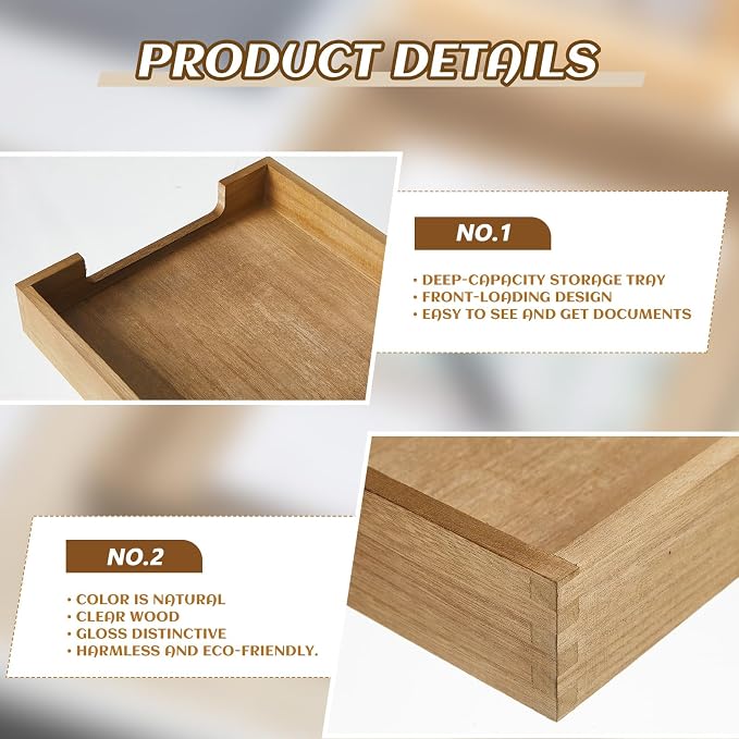 Fulmoon 3 Pcs Stackable Wood Letter Tray A4 Size Desk Tray Organizer Wooden Office Documents Tray Desktop Mail File Folder Document Magazine Storage