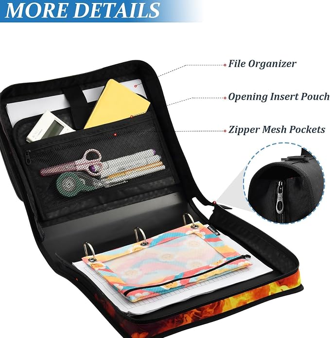 3 Ring Zipper Binder with Shoulder Strap Fierce Gorilla King Kong 1.5 inch Binders Keeper Large Capacity Multi Pockets for School Office Supplies