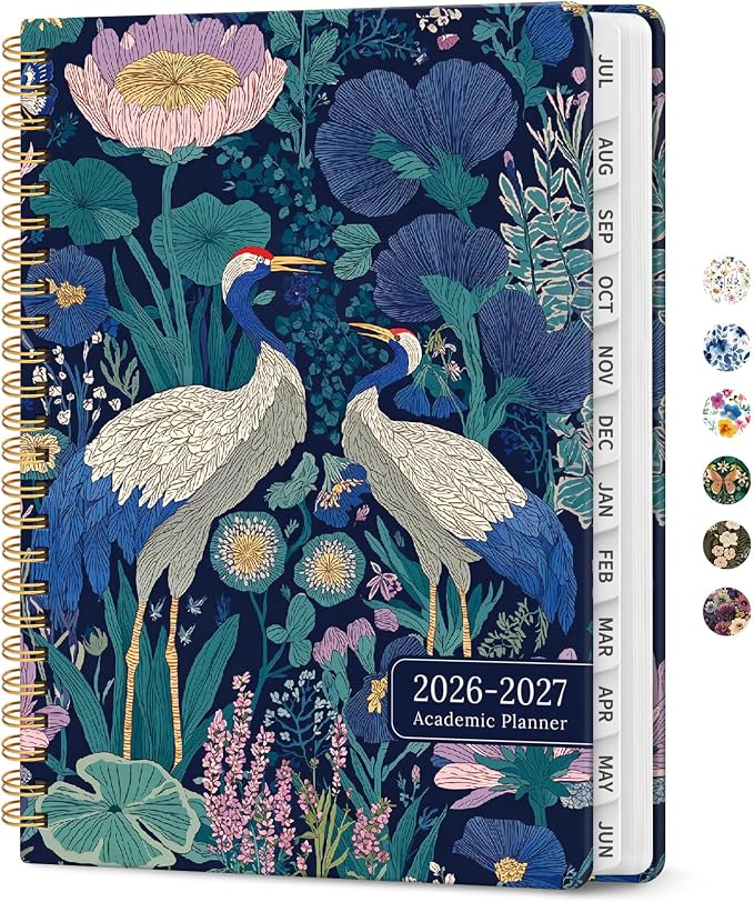 Taja Planner 2026-2027, Jul 2026-Jun 2027 Monthly & Weekly Calendar Planner | 6.3" x 8.5", Hardcover Academic Calendar, Teacher Student Agenda Book with Tabs, School Office Supplies, Midnight Cranes