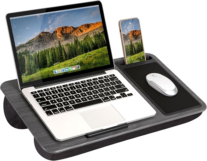 LAPGEAR Home Office Lap Desk – Gray Woodgrain, Fits 15.6” Laptops