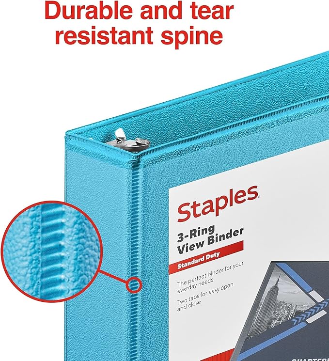 Staples Mini View Binder, 1-Inch 3-Ring, Compact Size, Holds Up to 175 Sheets, Teal, for Notes, School & Projects