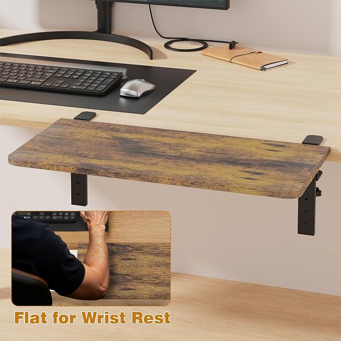Desk Extender, 22-inch Clamp-On Desk Shelf, Height-Adjustable Desktop Shelf Organizer for Monitors Office and Gaming Accessories, Arm Support Table Extension, 44lbs Heavy Duty, Dark Brown