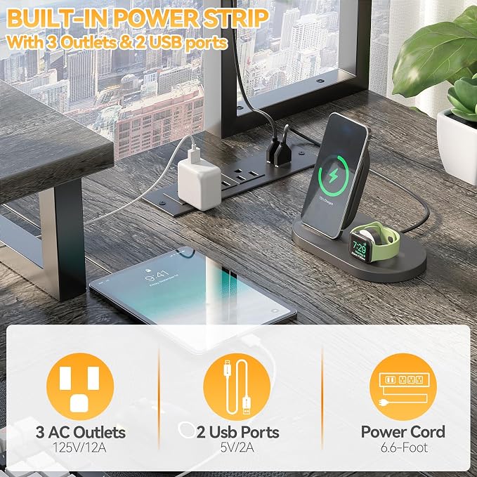 Aheaplus Small L Shaped Gaming Desk with LED Lights & Power Outlets, Reversible L-Shaped Computer Desk with Monitor Stand & Storage Shelf, Corner Desks Home Office Desk with Storage Bag, Grey Oak